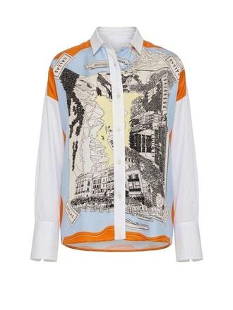 C&acirc;llas Milano Sirene Silk front shirt in White/orange at Nordstrom, Size 6 It
