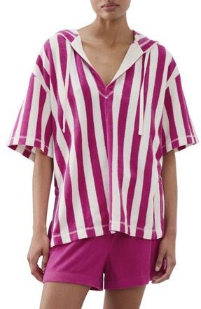 Mango Hooded Cotton Blend Pajama Shirt in Fuchsia at Nordstrom, Size Medium