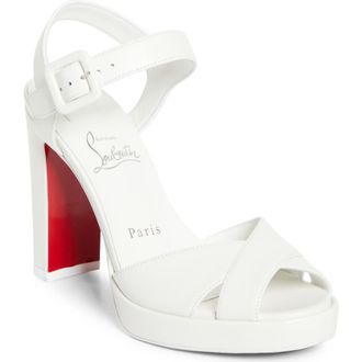Christian Louboutin Cora Block Heel Sandal in Bianco/Lin Bianco at Nordstrom, Size 10.5Us