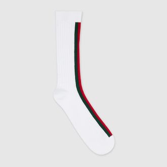 Gucci Cotton Socks With Web, Size L, White