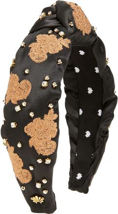 Lele Sadoughi Embellished Lace Knotted Headband in Caramel Jet at Nordstrom