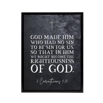Artery8 Corinthians 5 21 No Sin Bible Quote Framed Canvas Wall Art Print in Grey | Size: W24 x H32
