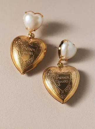 Anthropologie The Pink Reef Forever Yours Locket Drop Earrings