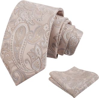 Alizeal Mens Classic Retro Paisley Necktie and Handkerchief for Business Wedding Formal Casual Tie Set, Blush