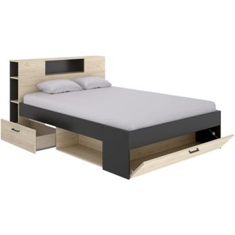 Vente-Unique Vente-unique - Dekit Lanka - Cama Compacta Para Dormitorio - Natural / Grafito - 95 X 149.6 X 218.5 Cm