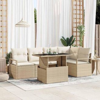 vidaXL Vidaxl - Conjunto De Sof&aacute; De Jard&iacute;n 6 Pcs Beige Y Crema 100 X 55 X 73 Cm
