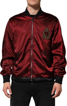 Dolce & Gabbana Maroon Nylon DG Crown Embroidery Mens Jacket (Pre-Owned)