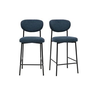 Miliboo Taburetes De Bar Fijos De Tela Con Efecto Terciopelo Texturizado Azul Oscuro H65 Cm (lote De 2) Breka