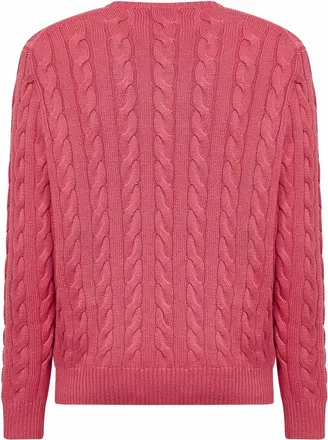 Polo Ralph Lauren Mens Crewneck Sweater Cable-Knit Cotton Fuchsia
