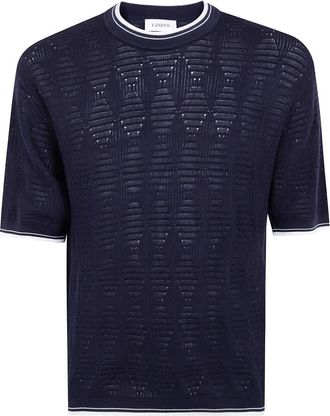 Laneus Gebreid T-shirt - Heren - Ronde hals truien - Blauw - XL - Katoen - Truien & Vesten