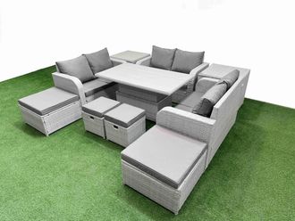 Fimous 10 PCs Rising Dining Table Set Inclining Love Sofa Seat Big Footstool in Light Grey