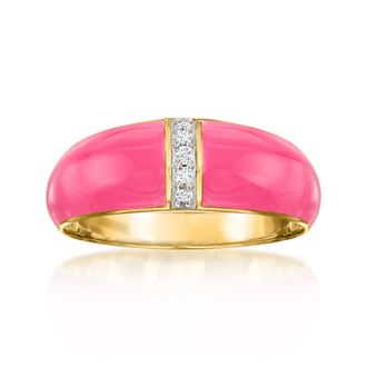 Ross-Simons Pink Enamel Dome Ring With Diamonds in 18kt Gold Over Sterling