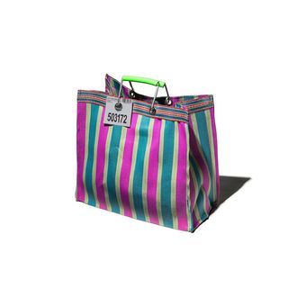 Puebco Square/b Green x Pink Recycled Plastic Stripe Bag