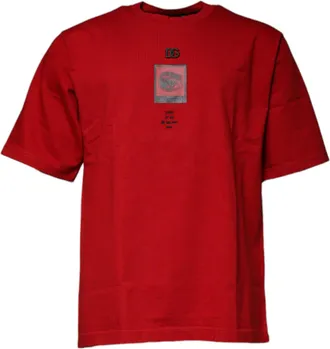 Dolce & Gabbana Red DG Eye Cotton Crew Neck Mens T-shirt