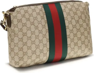 Gucci Mens Medium Gg Shoulder Bag With Web Stripe Vint.san-Dk Br-Vrv-D Cotton; Linen; Polyurethane Vint.san/dk Br/vrv/d