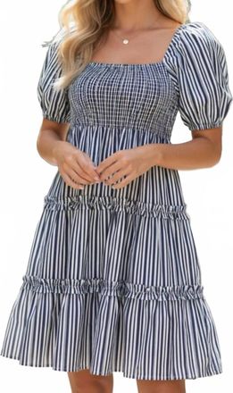 Influence Smocked Puff Sleeve Tiered Mini Dress In Navy