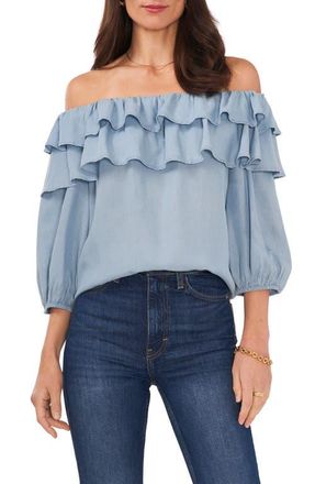 Chaus Ruffle Off the Shoulder Top in Arctic Surf at Nordstrom, Size Medium