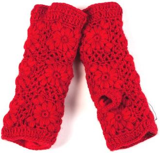 Nirvanna Designs Flower Crochet Handwarmers in Lipstick at Nordstrom