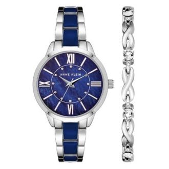 Anne Klein Quartz Blue Mother of Pearl Dial Ladies Watch and Bracelet Set AK-3667NVST