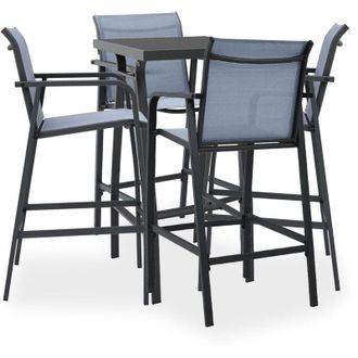 vidaXL Mesa Alta Y Taburetes De Bar De Jard&iacute;n 5 Piezas Negro Y Gris Vidaxl
