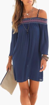 Lascana Womens Embroidered Cold Shoulder Dress in Navy at Nordstrom, Size 12