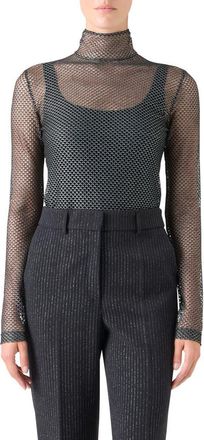 Akris Fishnet Mesh Long Sleeve Top in Brushed Steel at Nordstrom, Size 14