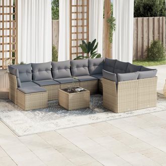 vidaXL Set De Sof&aacute;s De Jard&iacute;n 11pzas Con Cojines Rat&aacute;n Sint&eacute;tico Beige Vidaxl