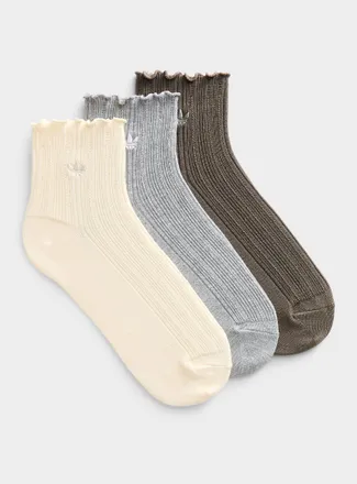 adidas Womens Wavy trim neutral ribbed ankle socks 3-pack