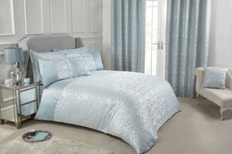 TJ Hughes Eden - Embellished Jacquard Duvet Set in Duck Egg - TJ Hughes