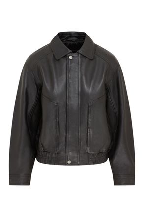 Infinity Leather Womens Black Leather Biker Bomber Oversized Jacket - Blouson
