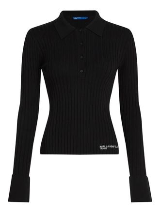 Karl Lagerfeld ribbed knitted polo shirt - women - Rayon/Polyamide - S - Black