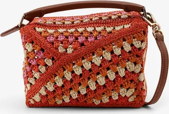 Loewe Womens Handbag Paulas Ibiza Puzzle Edge Multicolour Raffia-Leather Handbags Raffia/leather Hand Bags