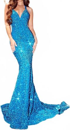 Portia & Scarlett Mermaid Evening Gown With Sequins In Turquoise