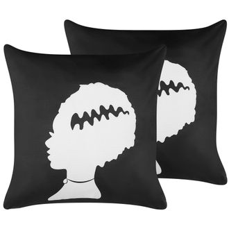 Beliani Conjunto De 2 Cojines De Terciopelo Negro Blanco 45 X 45 Cm Frankenstein Mandevilla