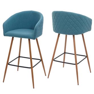 Hhg Hhg - Lote De 2 Taburetes De Bar 201, Taburete De Bar Taburete De Barra Taburete De Cocina Con Respaldo, Aspecto Madera Metal, Tela/textil, Turquesa