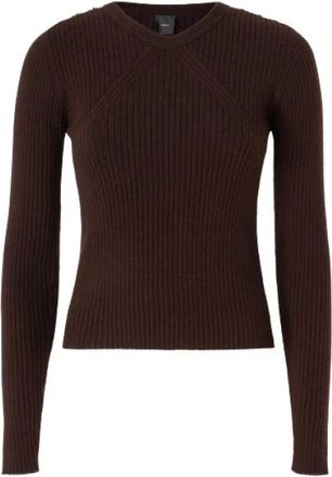 Pinko V-neck Knitwear, female, Brown, Size: L Dark Brown Wool Sweater