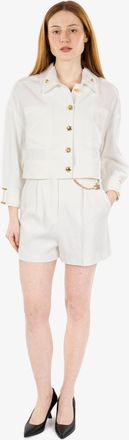 Elisabetta Franchi Caban in gabardina con bottoni gioiello avorio