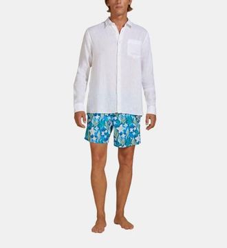 Vilebrequin Mens Linen Solid Shirt in Blanc at Nordstrom, Size Xxx-Large