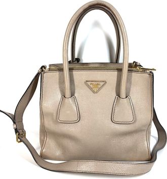 Prada Beige Leather Handbag Shoulder Bag Tote Bag (Pre-Owned)