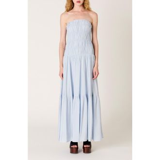 Nia Rocio Shirred Strapless Tiered Maxi Dress in Air at Nordstrom, Size X-Large