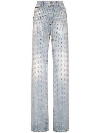 Philipp Plein Jeans gessati con decorazione - Blu