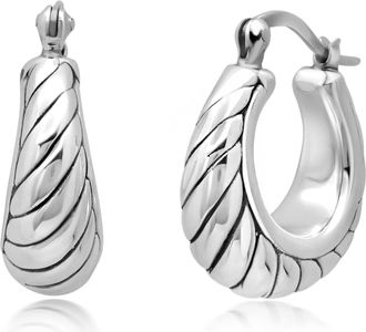 MAX + STONE 925 Sterling Silver Hoop Braided Twist Chunky Silver Earrings