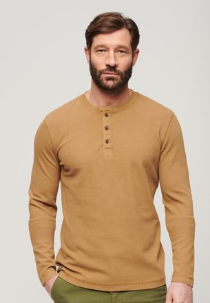 Superdry Langarmshirt SUPERDRY WAFFLE LONG SLEEVE HENLEY TOP, Herren, Gr. XXL, braun (classic braun camel), Single Jersey, Obermaterial: 100% Baumwolle, unifar