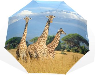 TropicalLife Umbrella African Forest Tree Animal Giraffe Windproof 3 Fold Umbrella for Women Men Girls Boys Unisex Ultralight Outdoor Travel Compact Umbrella