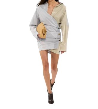 Philosophy di Lorenzo Serafini Stretch Taffeta Two Tone Shirt Dress In Fantasy Light Blue
