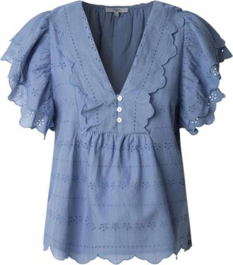Pepe Jeans London Staalblauwe Elegante Blouse met Pofmouwen - Dames - Blouses - Blauw - S - Overhemden