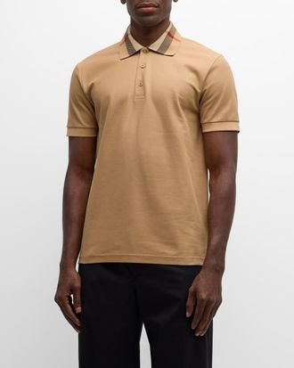 Burberry Mens Cody Check-Collar Polo Shirt