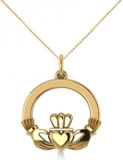 Allurez Heart Charm Claddagh Pendant Necklace in 14k Yellow Gold