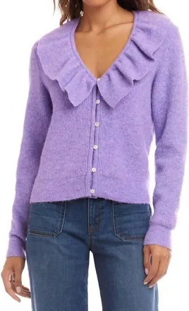 Karen Kane Ruffle Neckline Cardigan Sweater In Lavender