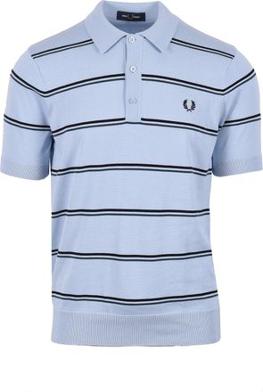 Fred Perry Mens Striped Knitted Polo Shirt Light Smoke - Blue Cotton - Size 2XL